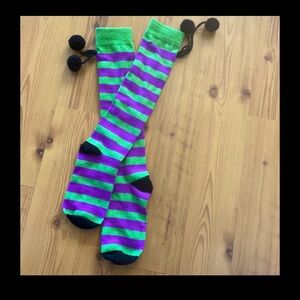 Kids' Green and Purple Striped Halloween Socks